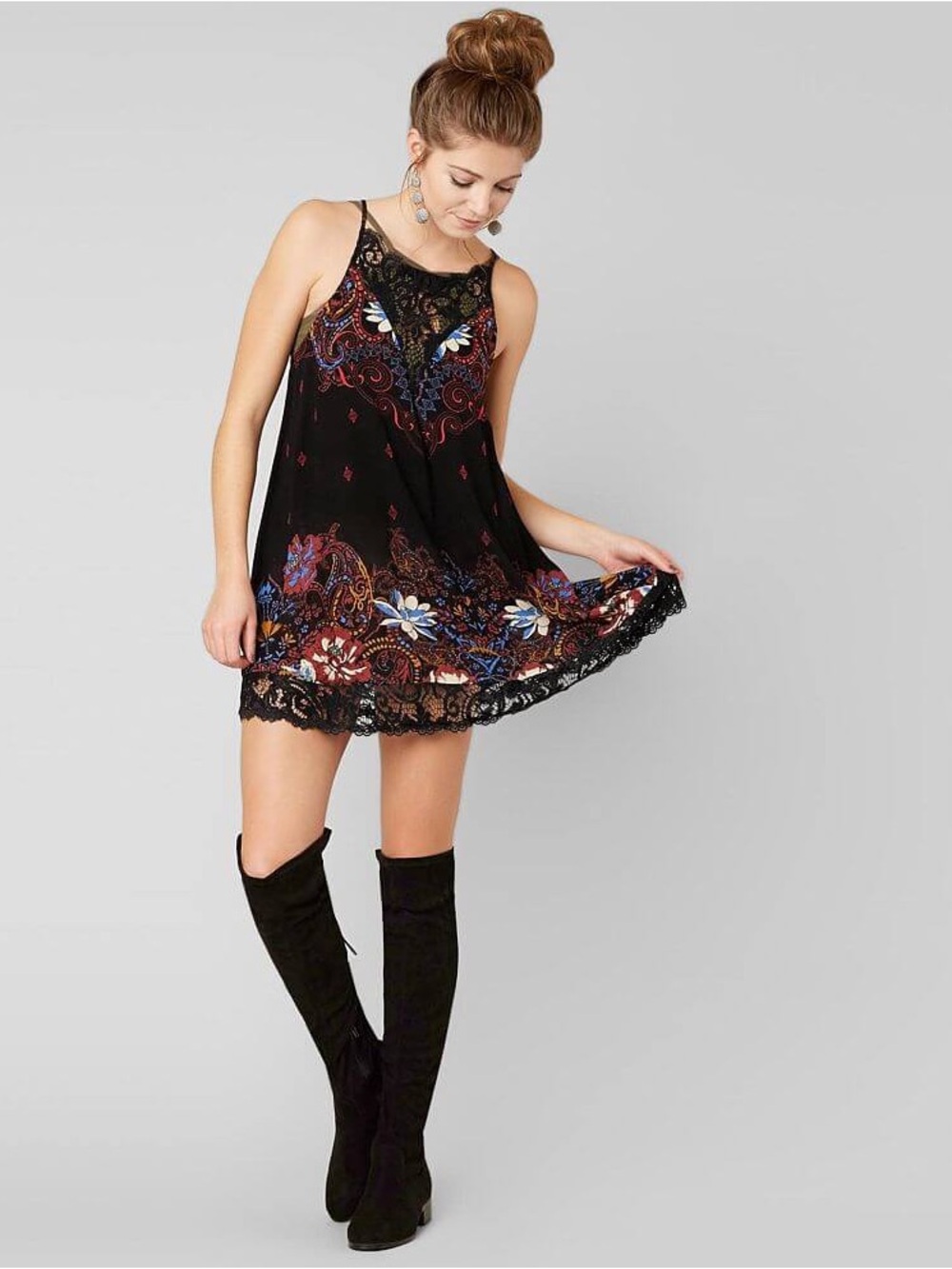 Free People Intimately "Who's Sorry Now" black Floral Lace Slip Dress sz M Boho